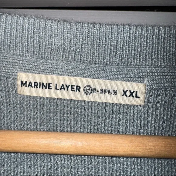 Marine Layer Teal Henley Sweater XXL Re-Spun Organic Cotton Knit Raglan Button